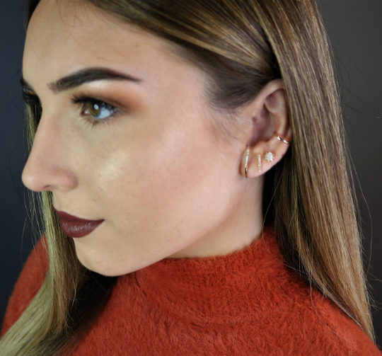 14K Marquis Diamond Bar Stud Earrings